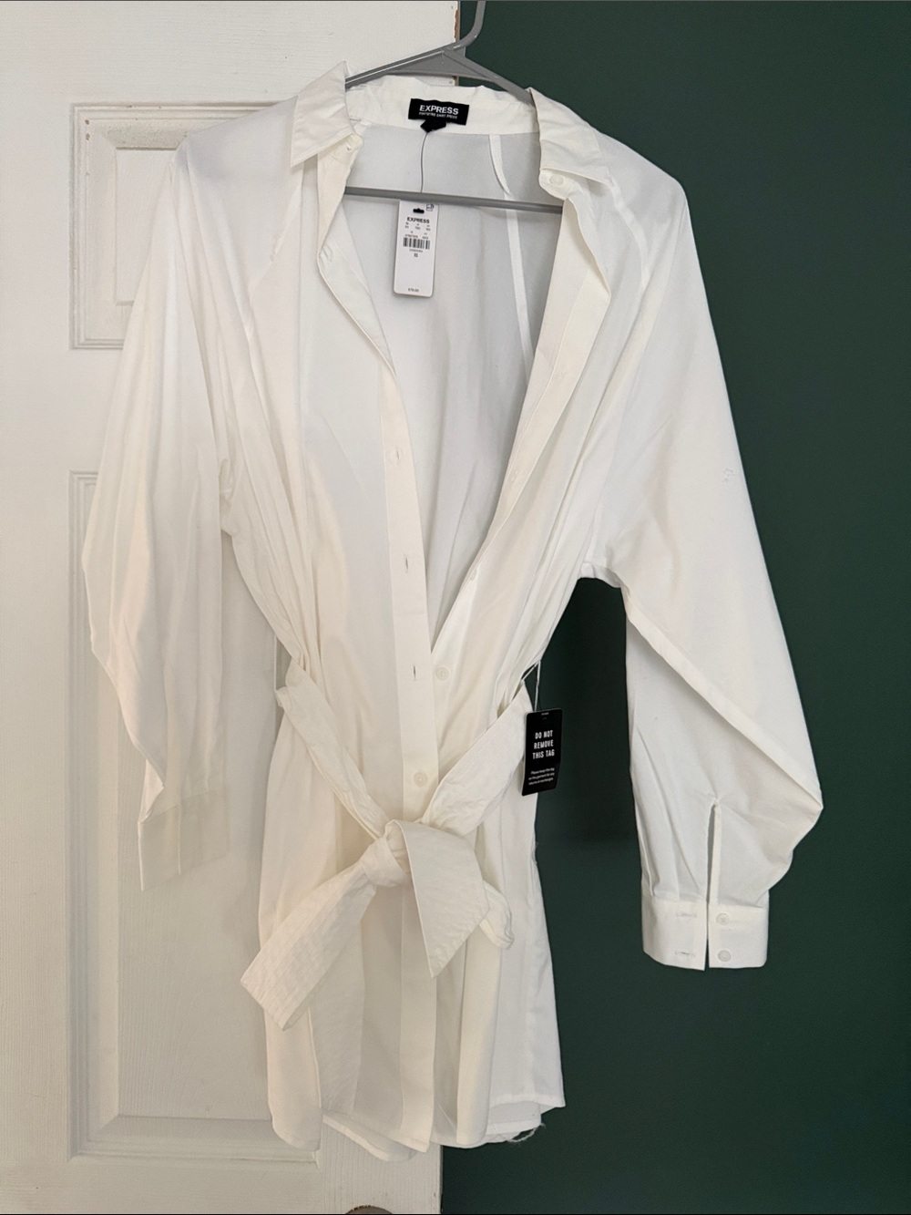Express White Tie-Waist Shirt-Dress